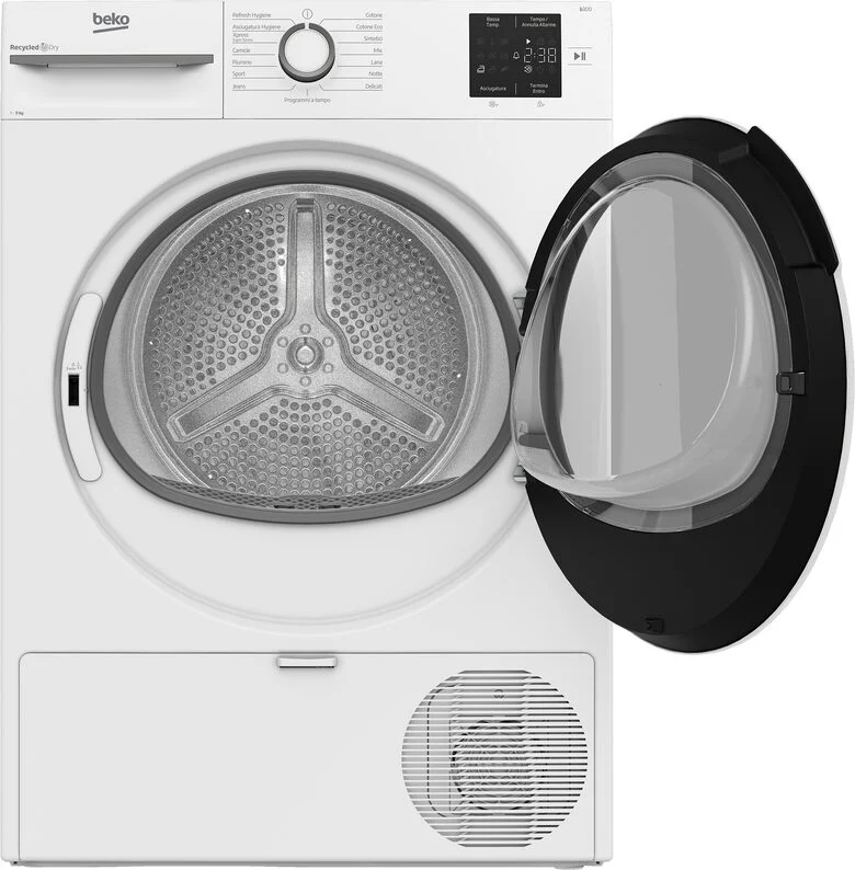 Beko BMT491WI_IT Asciugatrice A Libera Installazione 9kg, Pompa Di Calore, Optisense®, Linea Estetica NX, Motore Inverter, Display Digitale, Classe C, Bianco