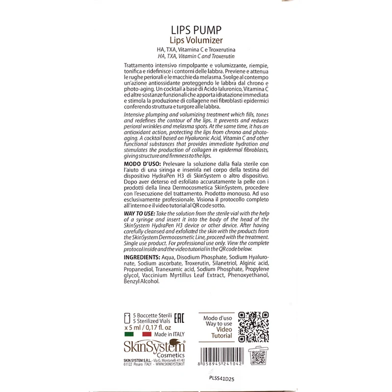 SkinSystem Lips Pump - Lips Volumizer 5 fiale - trattamento rimpolpante e volumizzante labbra