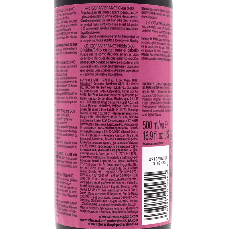 Schwarzkopf Igora Vibrance 0-00 Clear 500ml - colorazione tono su tono