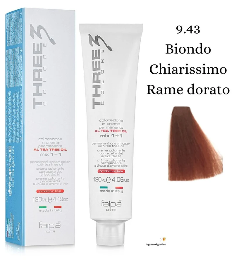 Three3 Colore Tintura 120ml Faipa 9.43 Biondo Chiarissimo Rame dorato