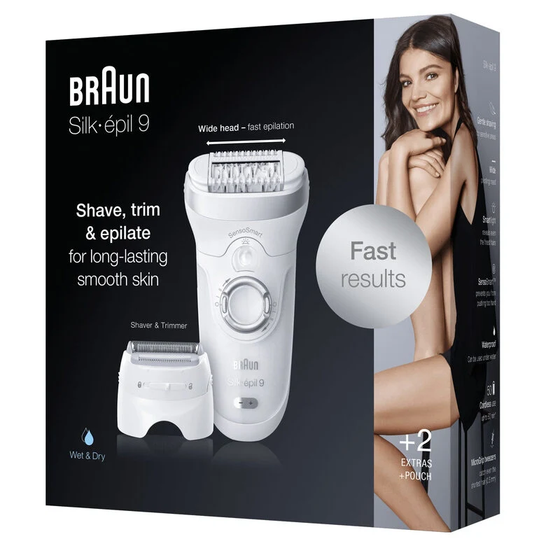 Braun Silk-épil 9 9-705, Epilatore Donna Per Una Rimozione Duratura Dei Peli, Bianco/Argento