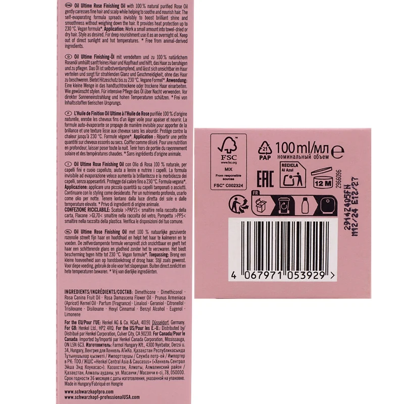 Schwarzkopf Professional Oil Ultime Rose Oil 100ml - capelli fini