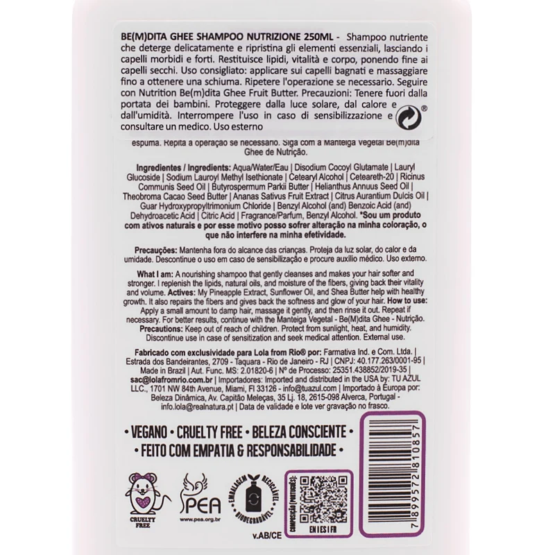Lola From Rio Be(M)dita Ghee Shampoo De Nutrição 250ml - shampoo nutriente