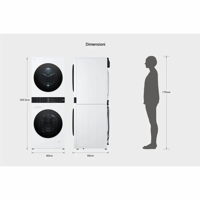 LG WashTower WT1210WWF Colonna Bucato 12/10kg AI DD, Classe A, Pannello unificato
