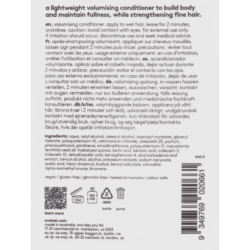 Evo Volume Bride Of Gluttony Volumising Conditioner 300ml - balsamo volumizzante