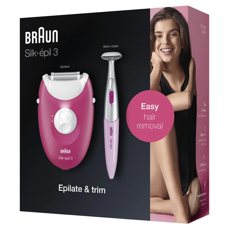 Braun Silk-épil 3 -420, Epilatore Elettrico Donna Per La Rimozione Duratura Dei Peli - Bianco/Rosa