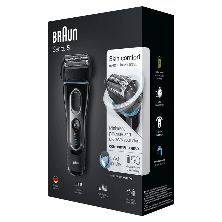 Braun Series 5 5145s Rasoio Elettrico Ricaricabile A Lamina Wet&Dry Senza Fili Da Uomo