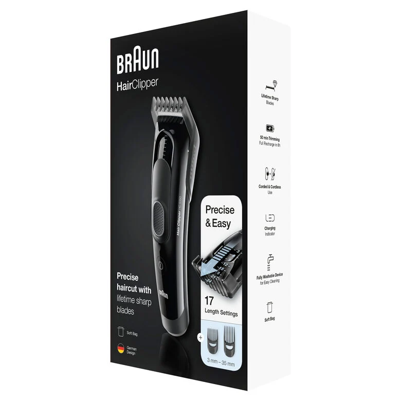 Braun HC5050 Tagliacapelli, Regolabarba Uomo e Rasoio Elettrico Barba Con 17 Impostazioni Di Lunghezza Precise E Lame Affilate Di Lunga Durata.