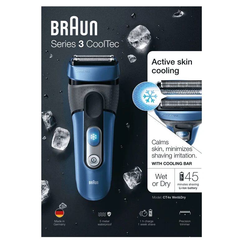 Braun °CoolTec CT4s Rasoio Trimmer Nero, Blu