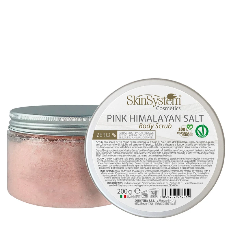 SkinSystem Pink Hymalayan Salt Body Scrub 200gr - olio secco sale dell'Himalaya