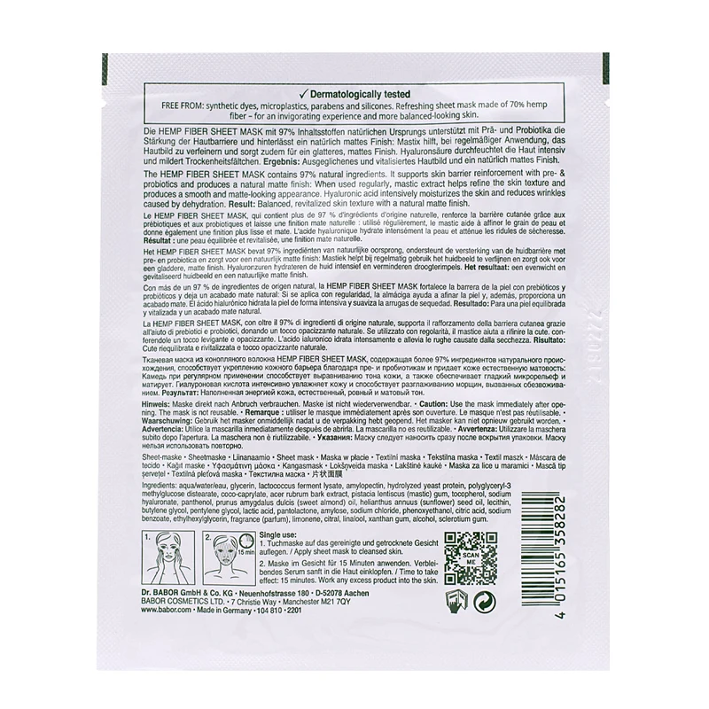 Babor Doctor Babor Doc Cleanformance Hemp Fiber Sheetmask - maschera viso rinfrescante in tessuto