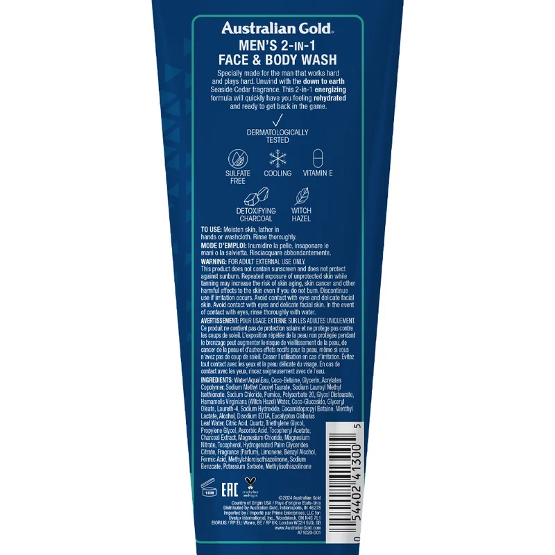 Australian Gold Men's Seaside Cedar 2 in 1 Face & Body Wash Seaside Cedar 250ml - detergente viso e corpo