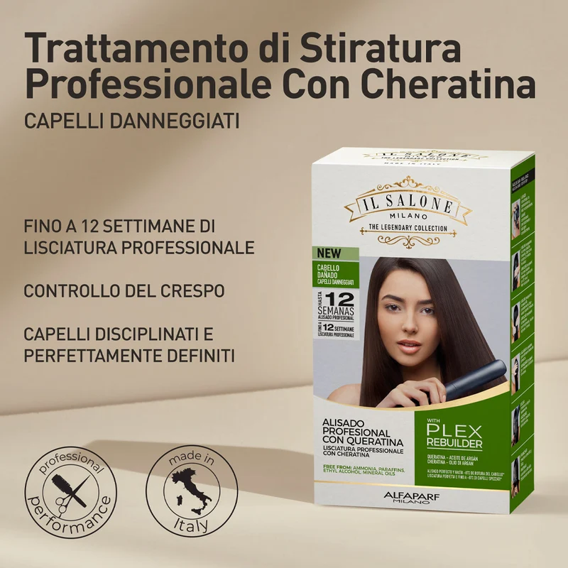 Alfaparf Milano Il Salone Straight Kit Argan & Cheratina - trattamento lisciante per capelli danneggiati