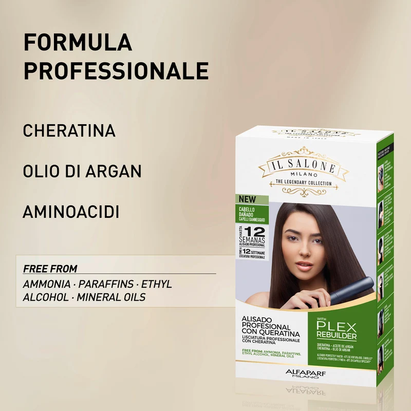 Alfaparf Milano Il Salone Straight Kit Argan & Cheratina - trattamento lisciante per capelli danneggiati