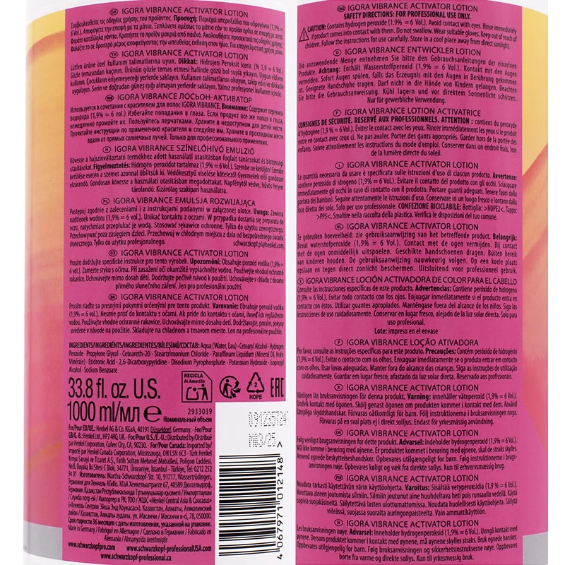Schwarzkopf Igora Vibrance Activator Lotion 1,9% 6 Vol 1000ml - ossigeno