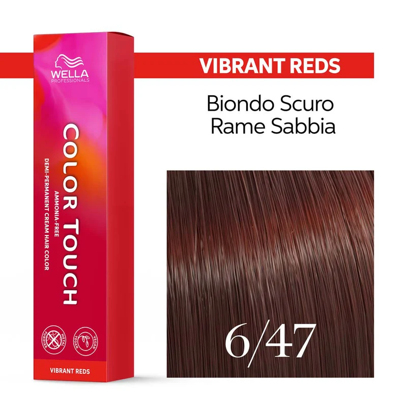 Wella Color Touch Vibrant Reds 6/47 Biondo Scuro Rame Sabbia 60ml - colore semipermanente senza ammoniaca