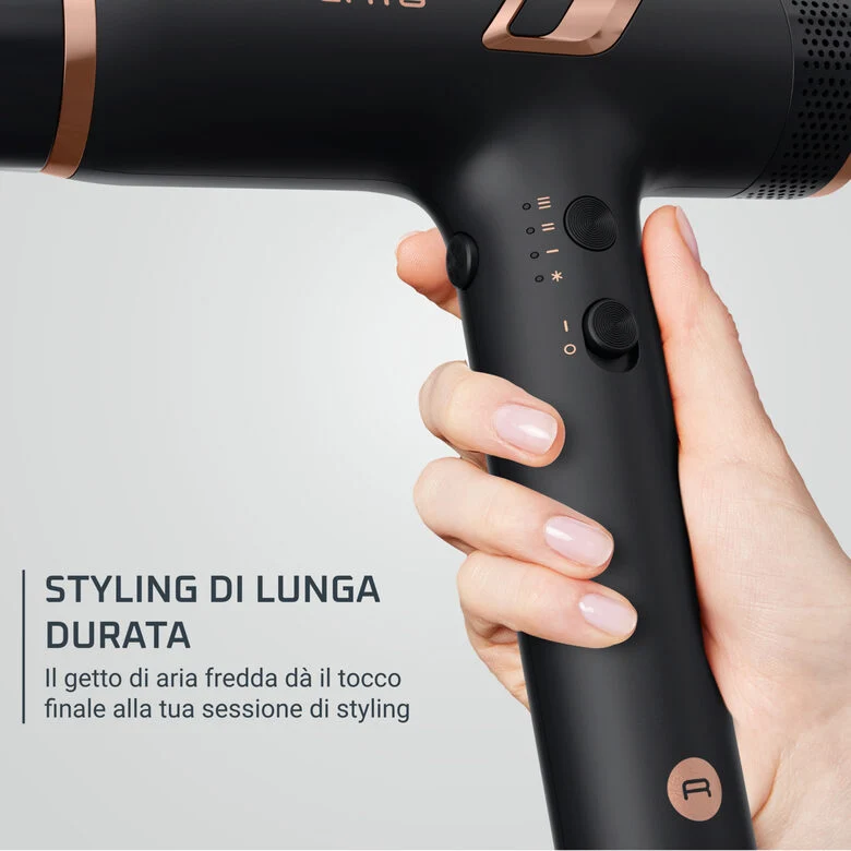 Rowenta Nano Asciugacapelli Brushless Compatto ad Alta Velocità, Boost di Ioni Antistatici e Sensore di Temperatura per Capelli Setosi e Luminosi, 3 Impostazioni di Velocità/Temperatura, HY8