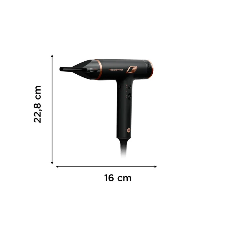 Rowenta Nano Asciugacapelli Brushless Compatto ad Alta Velocità, Boost di Ioni Antistatici e Sensore di Temperatura per Capelli Setosi e Luminosi, 3 Impostazioni di Velocità/Temperatura, HY8