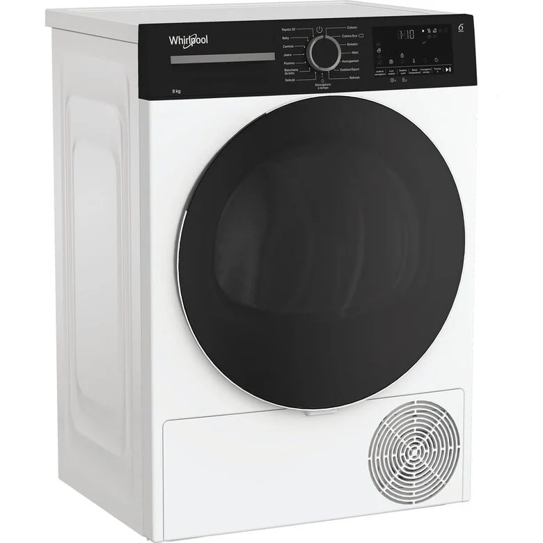 Whirlpool C WSD 83M WBS IT Asciugatrice Slim A Libera Installazione 8 Kg, Motore Inverter, Tecnologia 6° Senso, Display Digitale XL, Classe D, Bianco