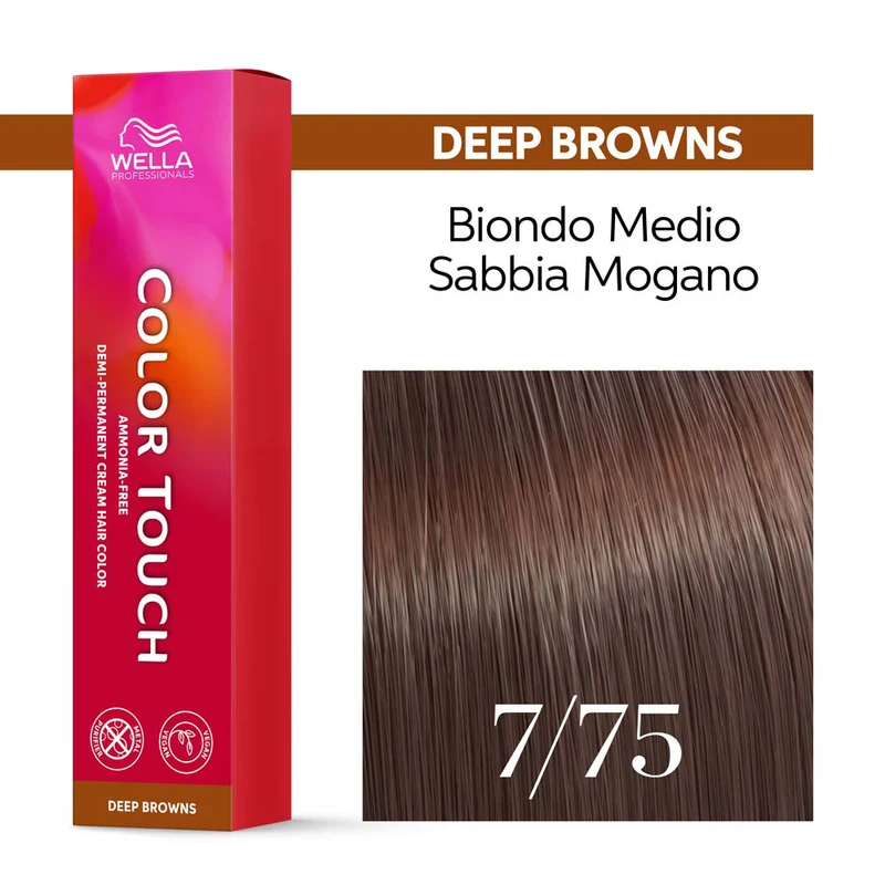 Wella Color Touch Deep Browns 7/75 Biondo Medio Sabbia Mogano 60ml - colore semipermanente senza ammoniaca