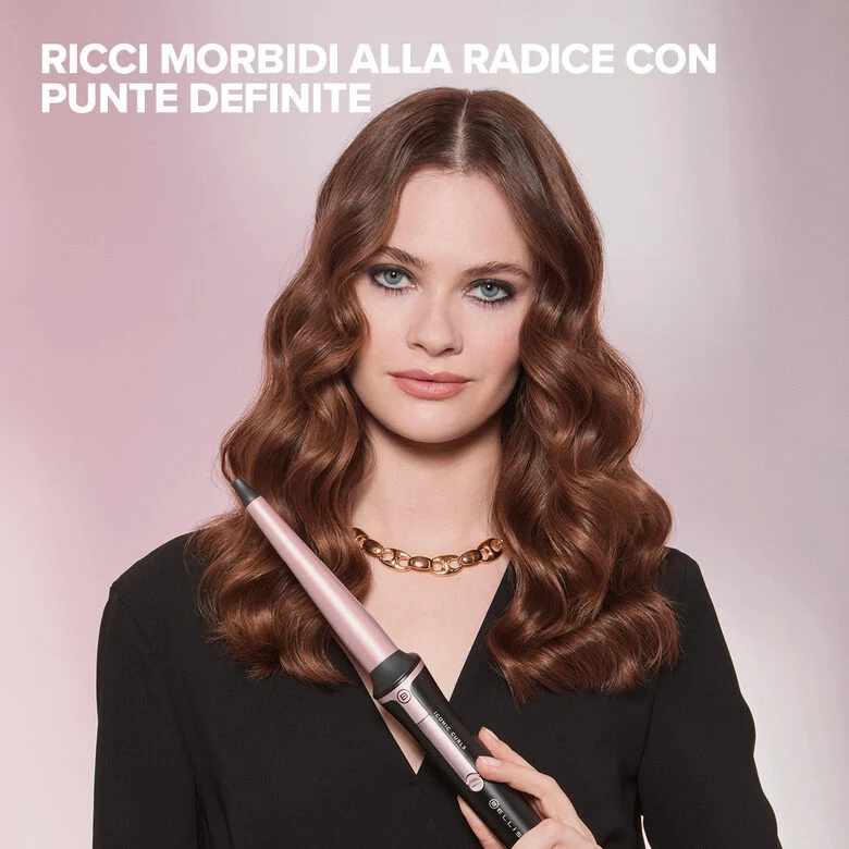 Bellissima Imetec Iconic Curls, ferro arricciacapelli, rivestimento in ceramica, forma conica per ricci stretti e morbidi, temperatura 150°C/210°C, cono 13/25 mm, guanto termico, adatto a tu