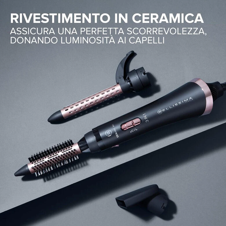 Bellissima Imetec Ceramic Air, Modellatore aria calda 3 in 1, per capelli corti e medi, 800 W, modella e asciuga, rivestimento ceramico, 2 combinazioni aria/temperatura, colpo aria fredda, c