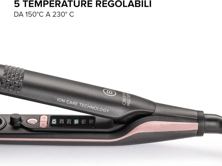 Bellissima Imetec Creativity Multistyle, Piastra per capelli Lisci o Mossi, Rivestimento ceramica, Particelle Diamante, Cheratina, Piastre Flessibili e Calde Anche Esternamente, 5 temperatur