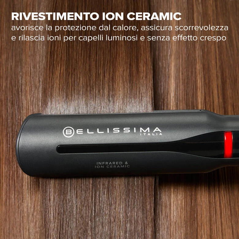Bellissima Imetec Creativity Infrared, Piastra per capelli lisci, tecnologia raggi infrarossi, 4 elementi riscaldanti, rivestimento ION Ceramic, 11 temperature regolabili da 130 °C a 230 °C