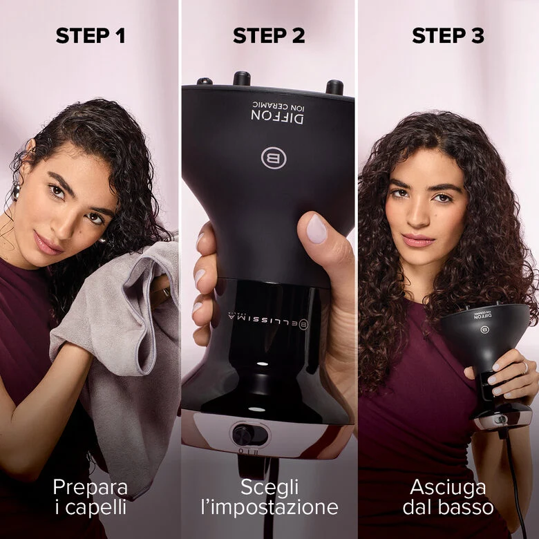 Bellissima Imetec Diffon Ion Ceramic, Diffusore ad Aria Calda per Capelli Ricci, Tecnologia Ion Ceramic, Doppio voltaggio, 700 W, 2 Combinazioni Aria/Temperatura, Asciugatura Delicata Senza