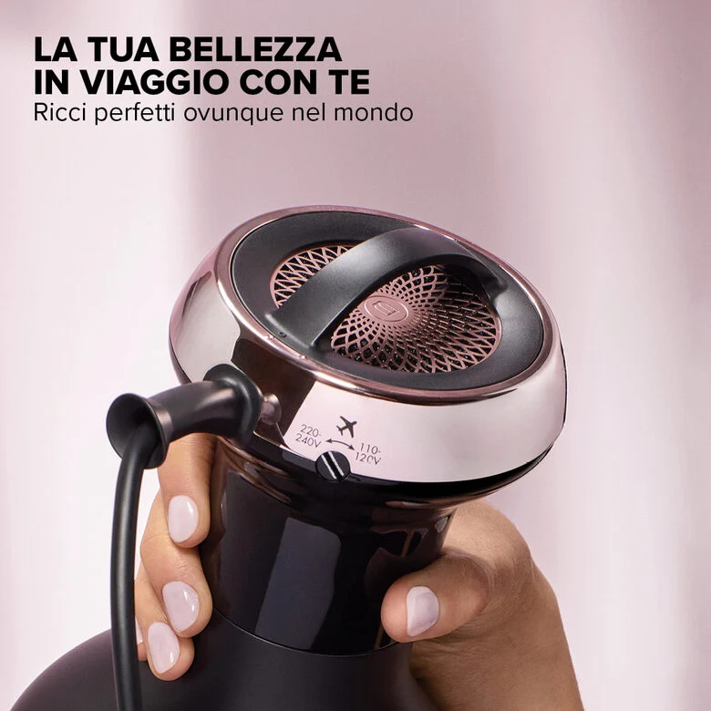 Bellissima Imetec Diffon Ion Ceramic, Diffusore ad Aria Calda per Capelli Ricci, Tecnologia Ion Ceramic, Doppio voltaggio, 700 W, 2 Combinazioni Aria/Temperatura, Asciugatura Delicata Senza