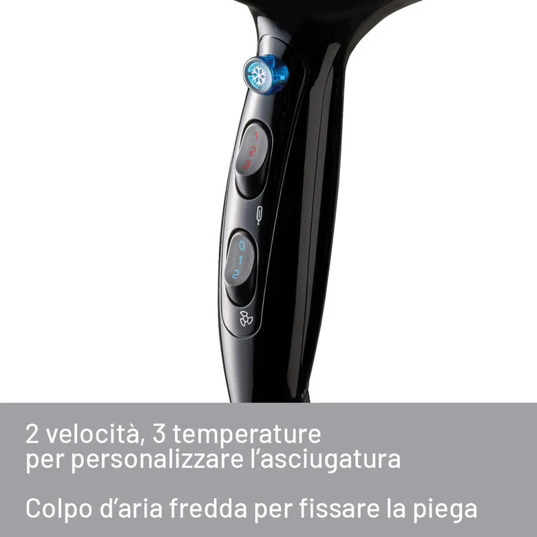 Imetec Asciugacapelli S6 2000, 2200W, 2 velocità, 3 temperature, Colpo Aria Fredda, Convogliatore Stretto