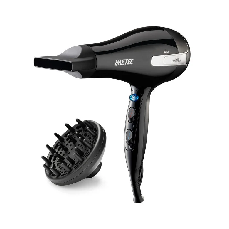 Imetec Asciugacapelli K7 2000, 2200W, Tecnoloiga a ioni, 2 velocità, 3 temperature, Colpo Aria Fredda, Convogliatore Stretto, Diffusore Professionale