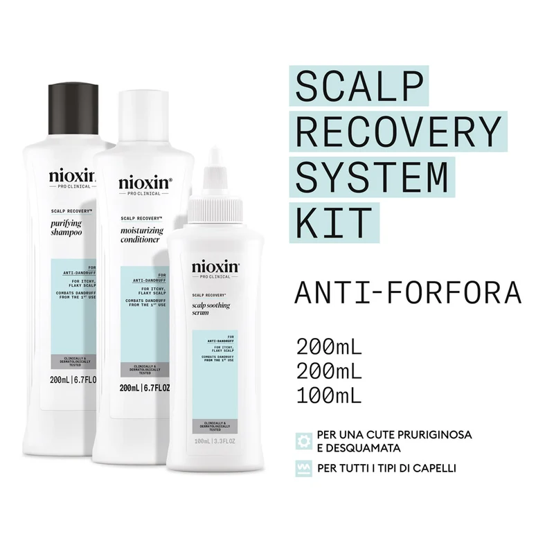 Nioxin Scalp Recovery Kit Trifasico Shampoo 200ml Conditioner 200ml Serum 100ml - kit antiforfora