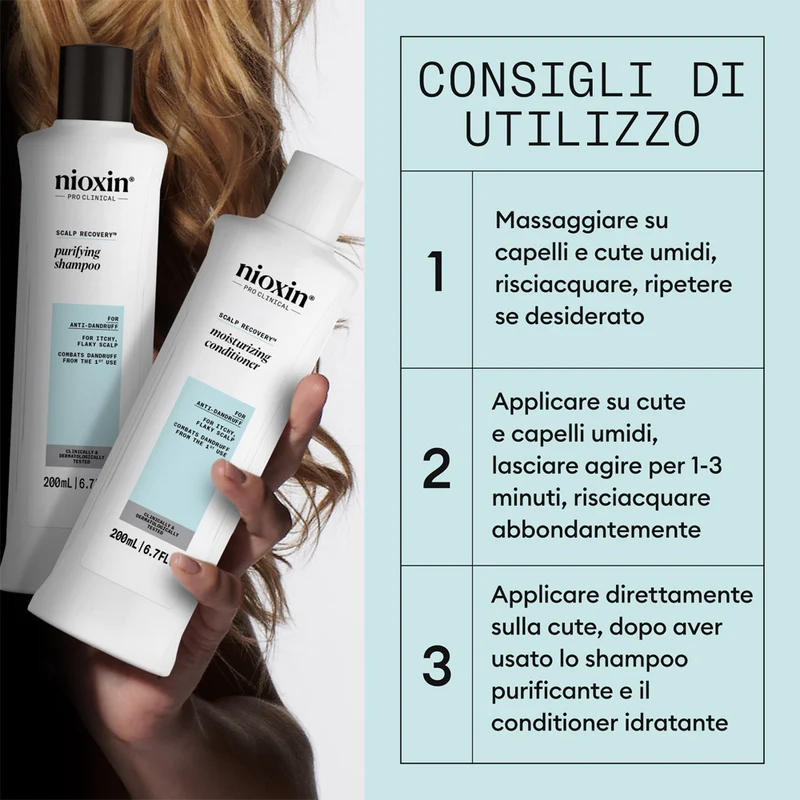 Nioxin Scalp Recovery Kit Trifasico Shampoo 200ml Conditioner 200ml Serum 100ml - kit antiforfora