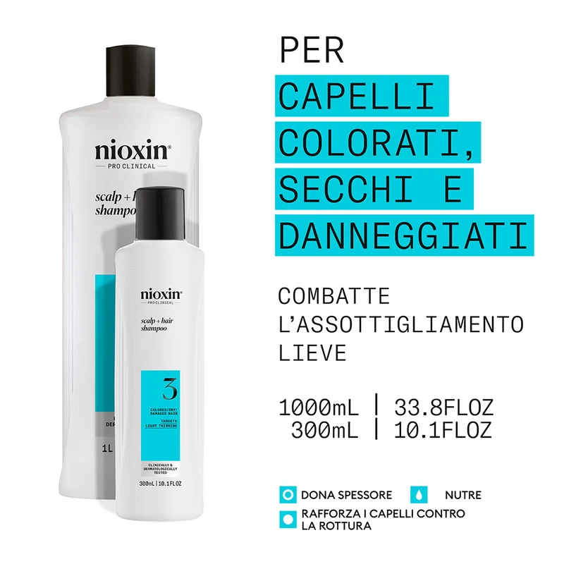 Nioxin Sistema 3 Scalp + Hair Shampoo 1000ml - shampoo anti assottigliamento lieve