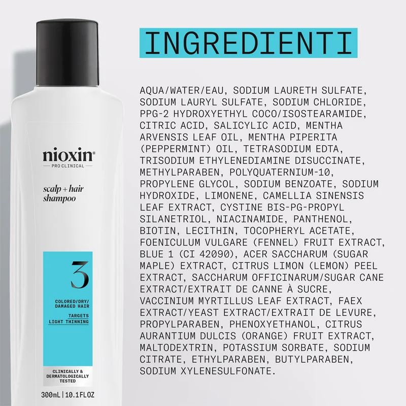Nioxin Sistema 3 Scalp + Hair Shampoo 300ml - shampoo anti assottigliamento lieve