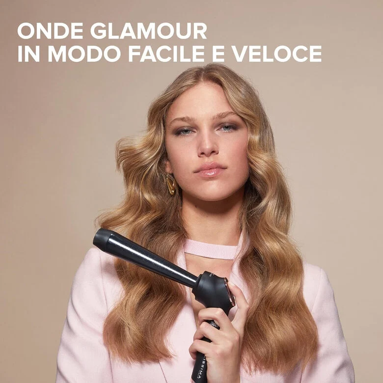 Bellissima Imetec Glam Waves, Ferro Arricciacapelli, Forma Conica, Display, 5 Temperature, Rivestimento Ceramica Diamon e Cheratina, Calore Costante, Puntale Antiscottatura, Riscaldamento Ra