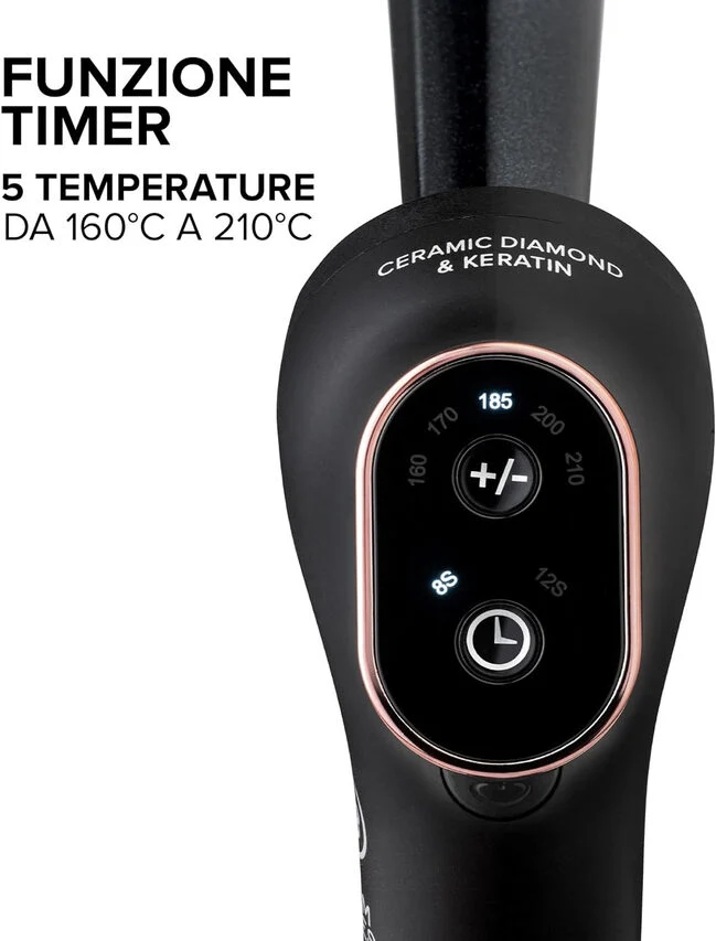 Bellissima Imetec Glam Waves, Ferro Arricciacapelli, Forma Conica, Display, 5 Temperature, Rivestimento Ceramica Diamon e Cheratina, Calore Costante, Puntale Antiscottatura, Riscaldamento Ra