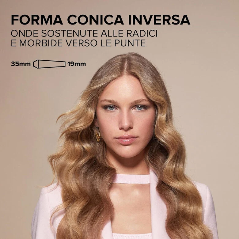 Bellissima Imetec Glam Waves, Ferro Arricciacapelli, Forma Conica, Display, 5 Temperature, Rivestimento Ceramica Diamon e Cheratina, Calore Costante, Puntale Antiscottatura, Riscaldamento Ra
