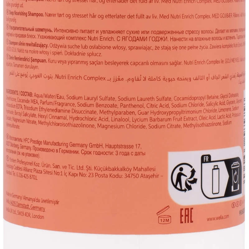 Wella Invigo Nutri Enrich Deep Nourishing Shampoo 1000ml - shampoo capelli secchi e stressati