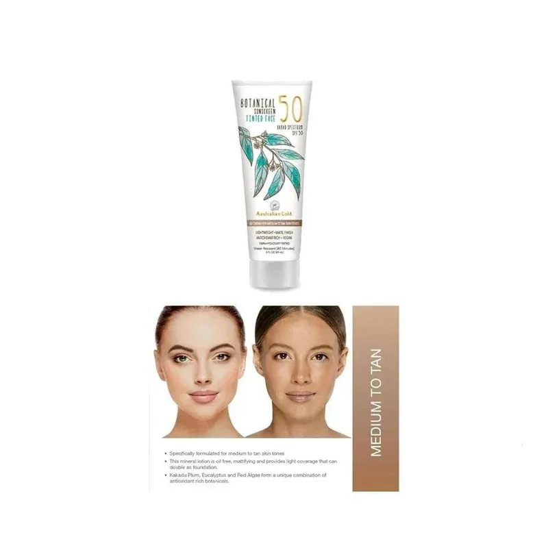 Botanical Sunscreen Tinted Face SPF 50 Medium Australian Gold 89ml crema solare viso