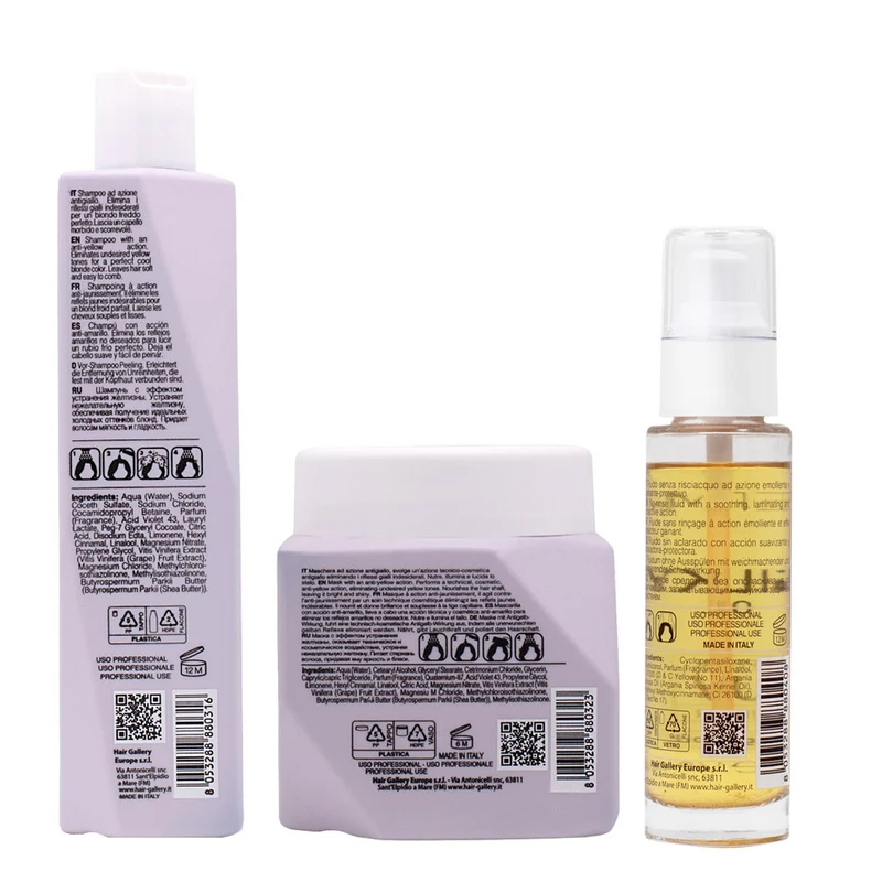 VIAHERMADA Anti-Yellow Shampoo 250ml Mask 250ml Silky Oil 50ml + Cerchietto Bombato in Omaggio