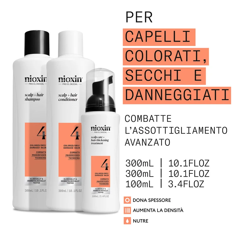 Nioxin Sistema 4 Scalp + Hair Kit Trifasico 300ml - kit anti assottigliamento avanzato