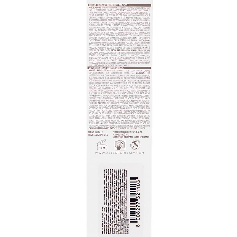 Alterego Technofruit Color 6/17 Biondo Scuro Cenere Marrone 100ml - colorazione permanente