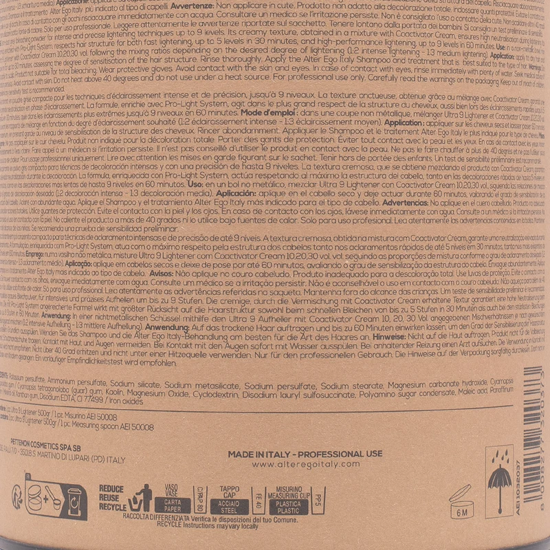 Alterego Blondego Ultra 9 Lightener 500gr - decolorante in polvere grigio compatto