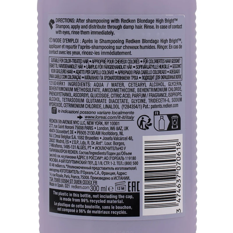 Redken Blondage High Bright Conditioner 300ml - balsamo per capelli biondi e luminosi