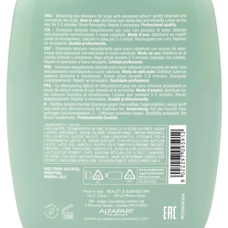 Alfaparf Milano Semi Di Lino Scalp Rebalance Balancing Low Shampoo 250ml - shampoo delicato seboregolatore