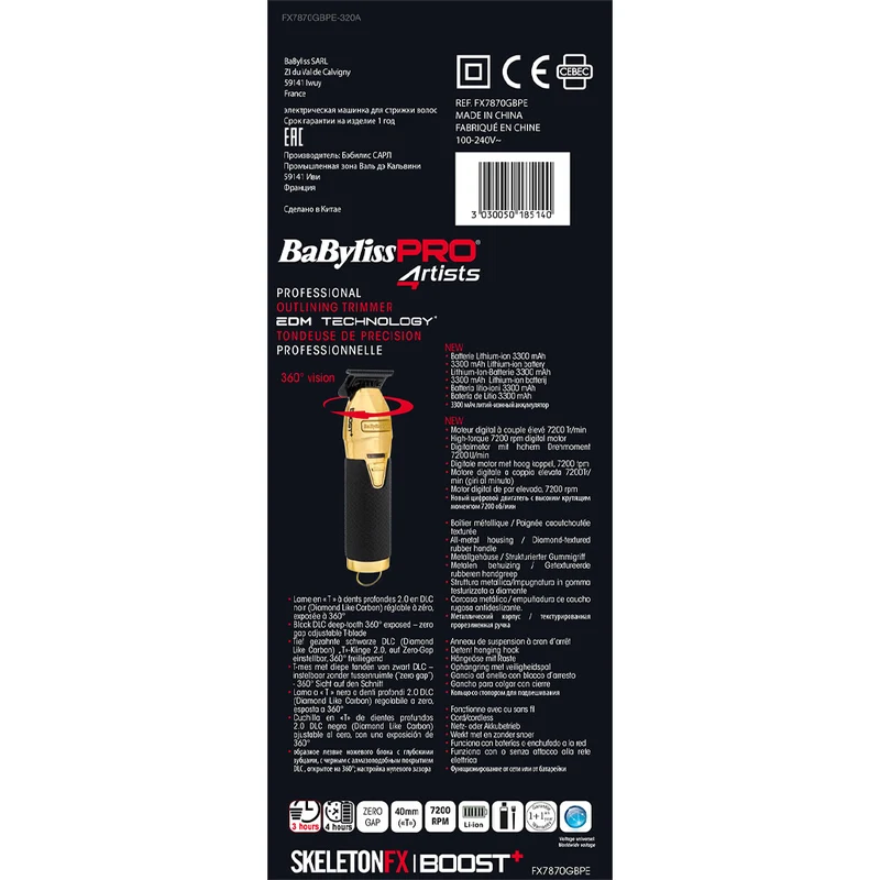 Babyliss Pro 4Artist Boost+ Trimmer Gold FX7870GBPE - trimmer da rifinitura professionale