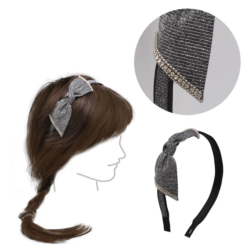 VIAHERMADA Cerchietto per Capelli con Fiocco antracite e Strass