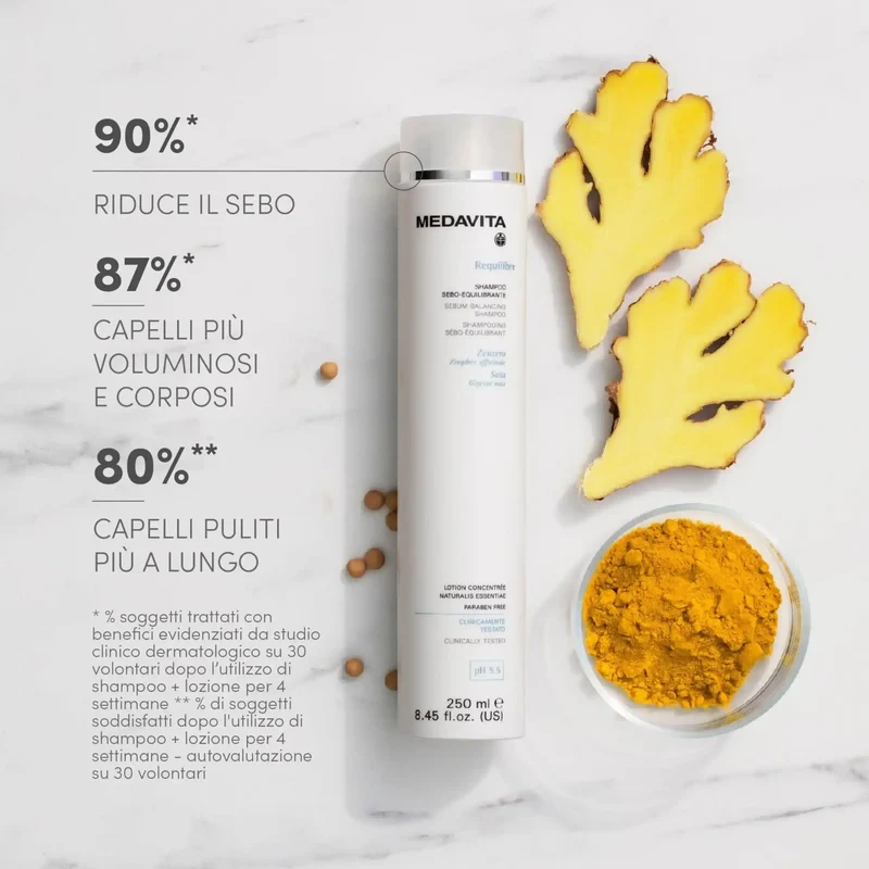 Medavita Requilibre Shampoo sebo-equilibrante 250ml - per Capelli Grassi , Cute Grassa e Cute Seborroica